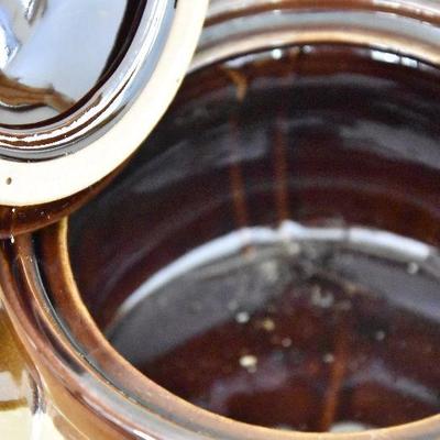 P Lot 142: Bean Crock and 4 Serving Crocks