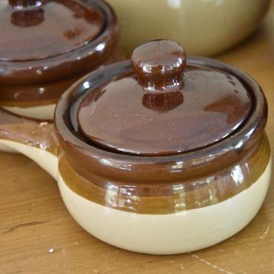 P Lot 142: Bean Crock and 4 Serving Crocks