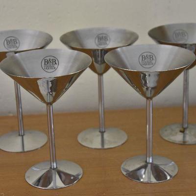 P Lot 143: B & B Cognac Liqueur Stainless Steel Cocktail/Martini Glasses