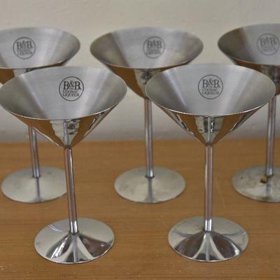 P Lot 143: B & B Cognac Liqueur Stainless Steel Cocktail/Martini Glasses