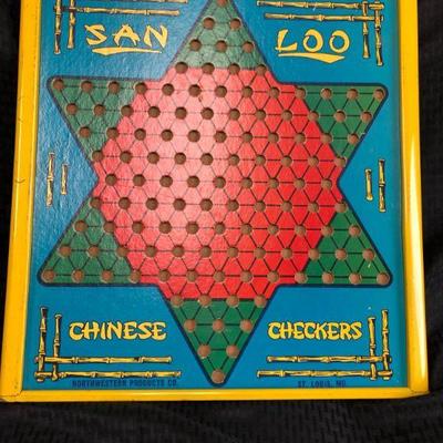 VIntage Metal framed Board Game San Loo Chinese Checkers w/Traditional Checker Board 60 marbles included