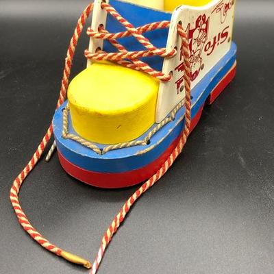 Vintage Toy Shoe for practicing lace tying, lace threading, and wood peg pounding (no hammer)