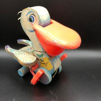 Fisher-Price vintage wooden pull toy Pelican