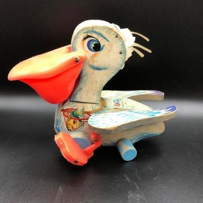 Fisher-Price vintage wooden pull toy Pelican