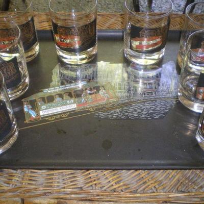 Vintage San Francisco  Cable Car Glasses and Courac Tray