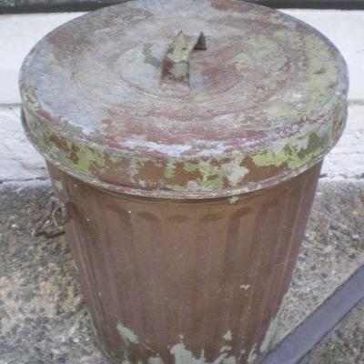 Vintage Covered Galvanized Painted Trash Can