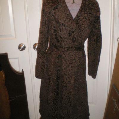 Vintage Full Length Belted Curly Lamb Coat from I. Magnin