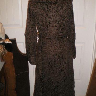 Vintage Full Length Belted Curly Lamb Coat from I. Magnin