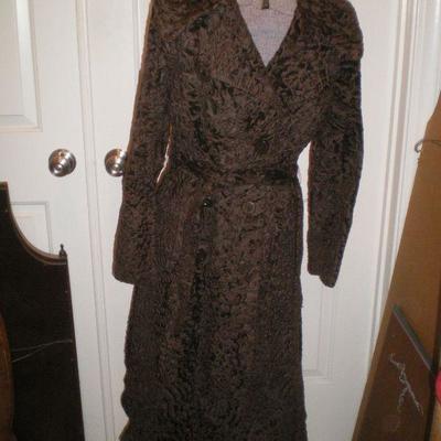 Vintage Full Length Belted Curly Lamb Coat from I. Magnin