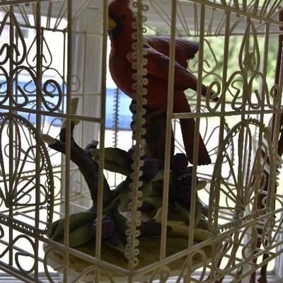 P Lot 188: Hanging Birdcage with Cardinal Figurine