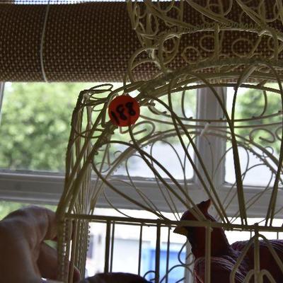 P Lot 188: Hanging Birdcage with Cardinal Figurine