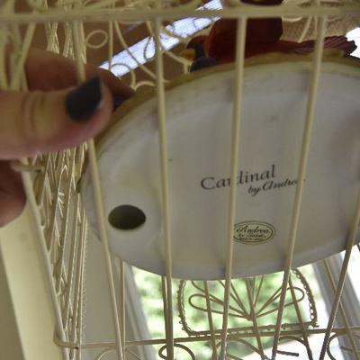 P Lot 188: Hanging Birdcage with Cardinal Figurine