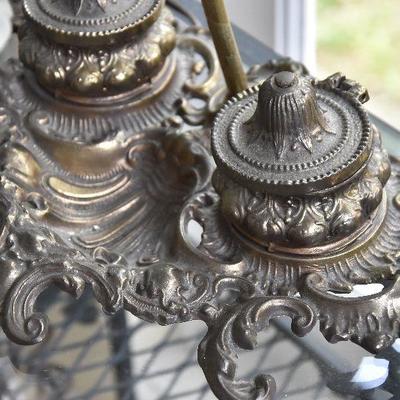 P Lot 191: Brass Desk Lamp with Ink Wells