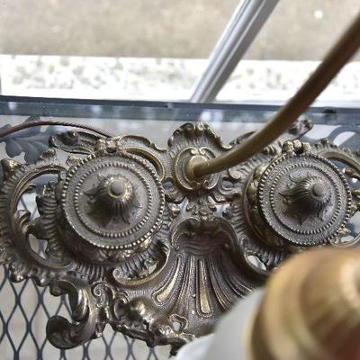 P Lot 191: Brass Desk Lamp with Ink Wells