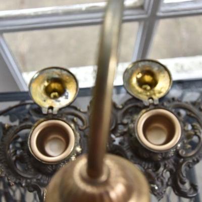 P Lot 191: Brass Desk Lamp with Ink Wells