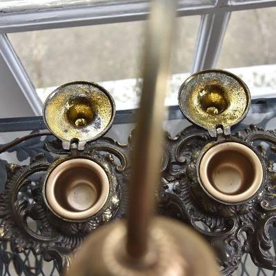 P Lot 191: Brass Desk Lamp with Ink Wells