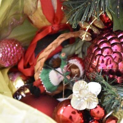 P Lot 204: Bin of Christmas Orniments and Trim
