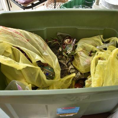 P Lot 204: Bin of Christmas Orniments and Trim