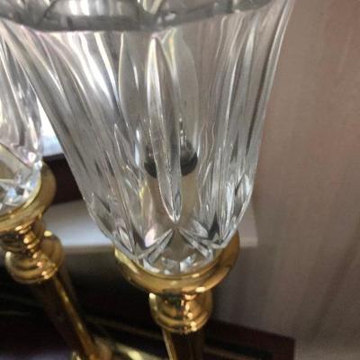 P Lot 94: Pair of Vintage Brass and Glass Candlestick Lamps