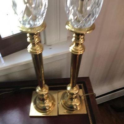 P Lot 94: Pair of Vintage Brass and Glass Candlestick Lamps