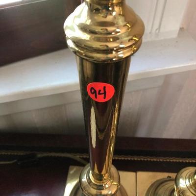 P Lot 94: Pair of Vintage Brass and Glass Candlestick Lamps