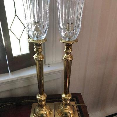 P Lot 94: Pair of Vintage Brass and Glass Candlestick Lamps