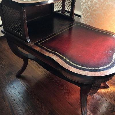 P Lot 95: Vintage Leather Top Side Table