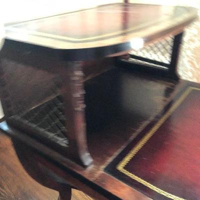 P Lot 95: Vintage Leather Top Side Table