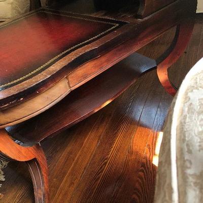 P Lot 95: Vintage Leather Top Side Table