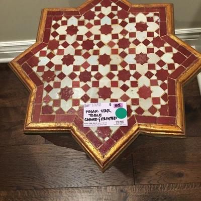 Mosiac Star Table Carved & Painted item #94