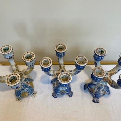 Lot # 293 Set of three hand-painted Portugal candelabra