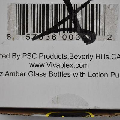 Vivaplex, 2, Large, 16 oz Amber Glass Bottles with Lotion Pumps - New