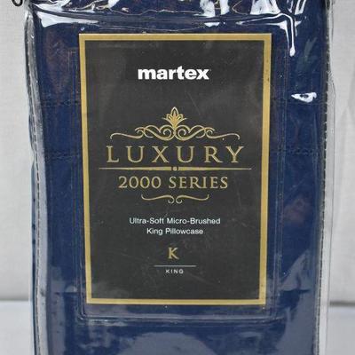 King Size Pillowcase, Navy Ultra-Soft Microbrushed Hemstitched, $15 Retail - New