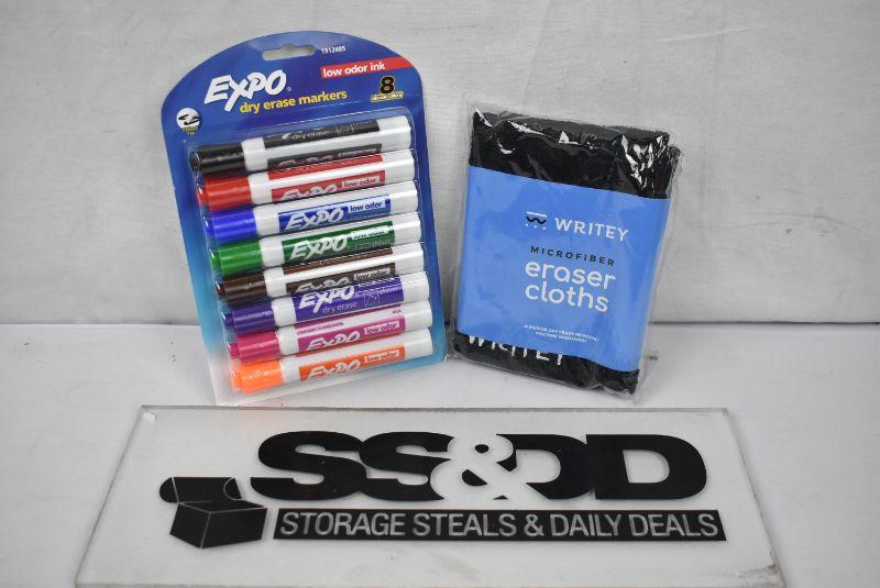 EXPO Low Odor Dry Erase Markers & 2pack Microfiber Eraser Cloths New