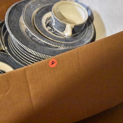 B Lot 4: Box Lot of Currier & Ives Ironstone