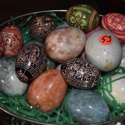 B Lot 53: Basket of Handpainted and Marble Eggs