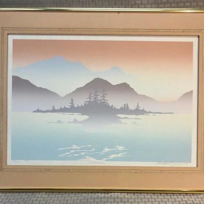 Framed Art of Forested Island - pastel colors