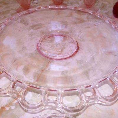 LOT 31  PINK GLASS SERVING PIECES