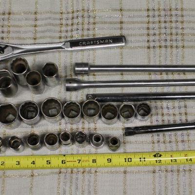 Lot 14: Large Assorted Socket Bundle, Socket Wrench and Extenders 