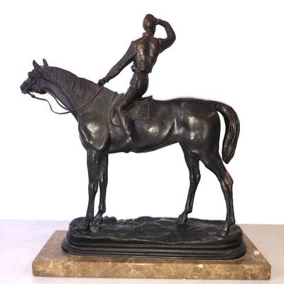 P. J. Mene Broze Sculpture Jockey on Horse