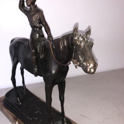 P. J. Mene Broze Sculpture Jockey on Horse