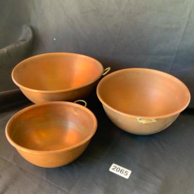 Set of 3 Large Vintage Copper Bowls Lot 2065
