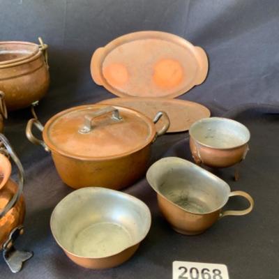 Vintage copper plates, cups and bowls Lot 2068