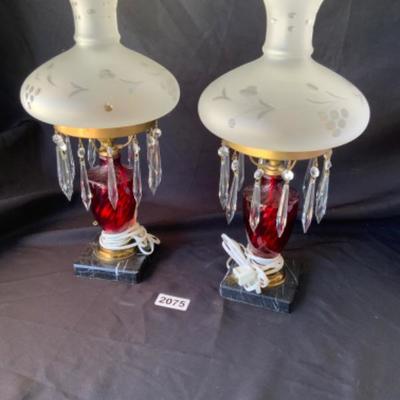 2 Vintage Glass Lamps both work Lot 2075