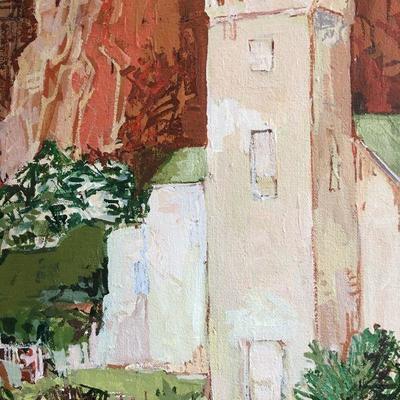 Douglas Atwill Noted & Listed Southwest Artist Original Painting titled Escarpment Church II. Item #96