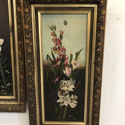 Victorian Floral Oil Paintings in Period Frames