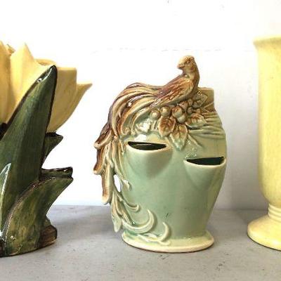 3 Art Pottery Vases McCoy Birds Flowers Etc