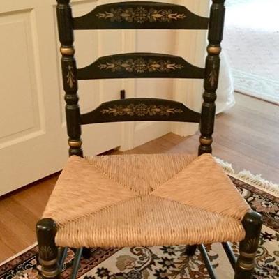 Vintage Country Ladderback Stenciled Black Hitchcock Chair