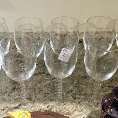 Set of 10 Wine Glasses with twirled stems