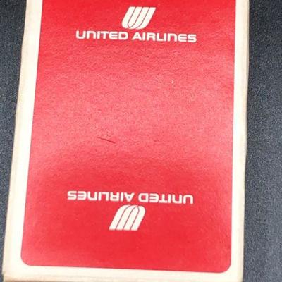 United Airlines playing cards deck still sealed in plastic inside box, red & white logo advertising